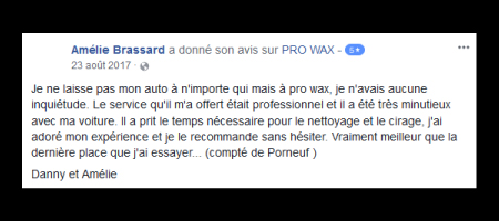 Pro Wax Facebook commentaire