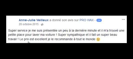 Pro Wax Facebook commentaire