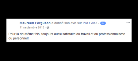 Pro Wax Facebook commentaire